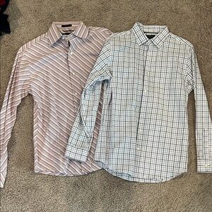 Express Pink Striped shirt and purple banana republic Checkered Shirts